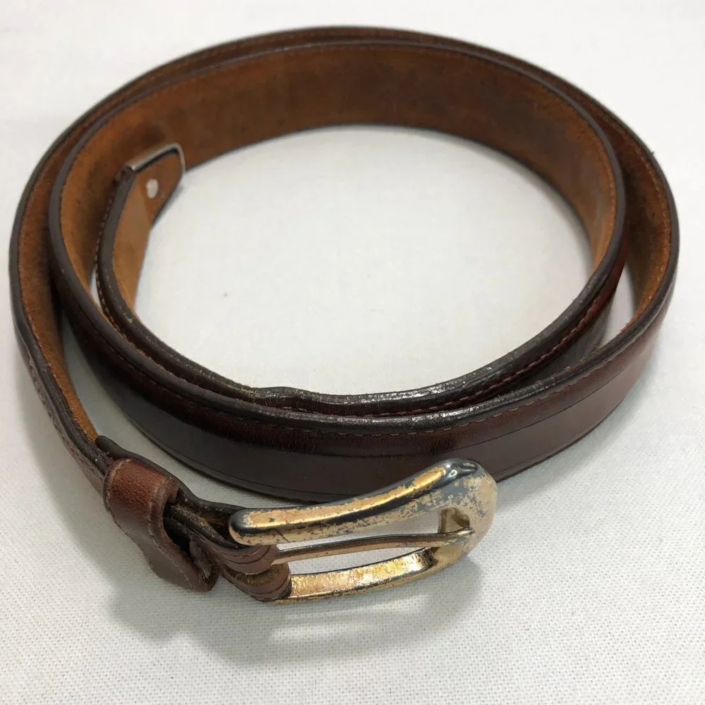 Brown Leather Belt Brass Buckle Made in the USA